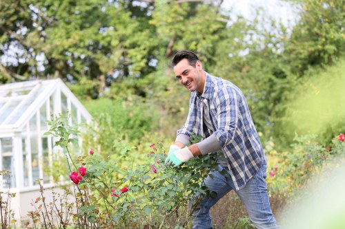 Professional garden clearers removing debris